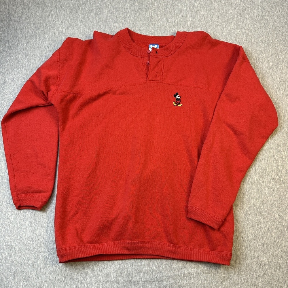 VTG Disney Embroidered Mickey Mouse Henley - Sz XL - Blue Tag Sweatshirt Pilling